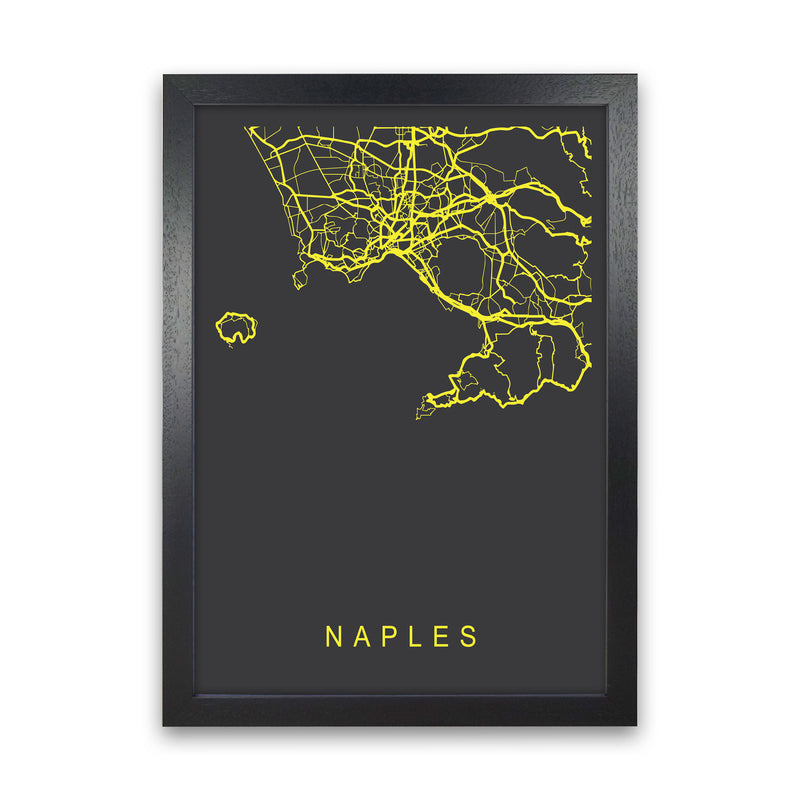 Naples Map Neon Art Print by Pixy Paper Black Grain