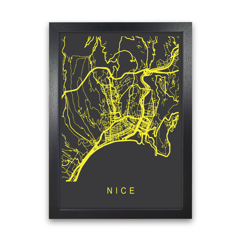 Nice Map Neon Art Print by Pixy Paper Black Grain