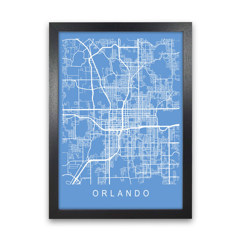 Orlando Map Blueprint Art Print by Pixy Paper Black Grain