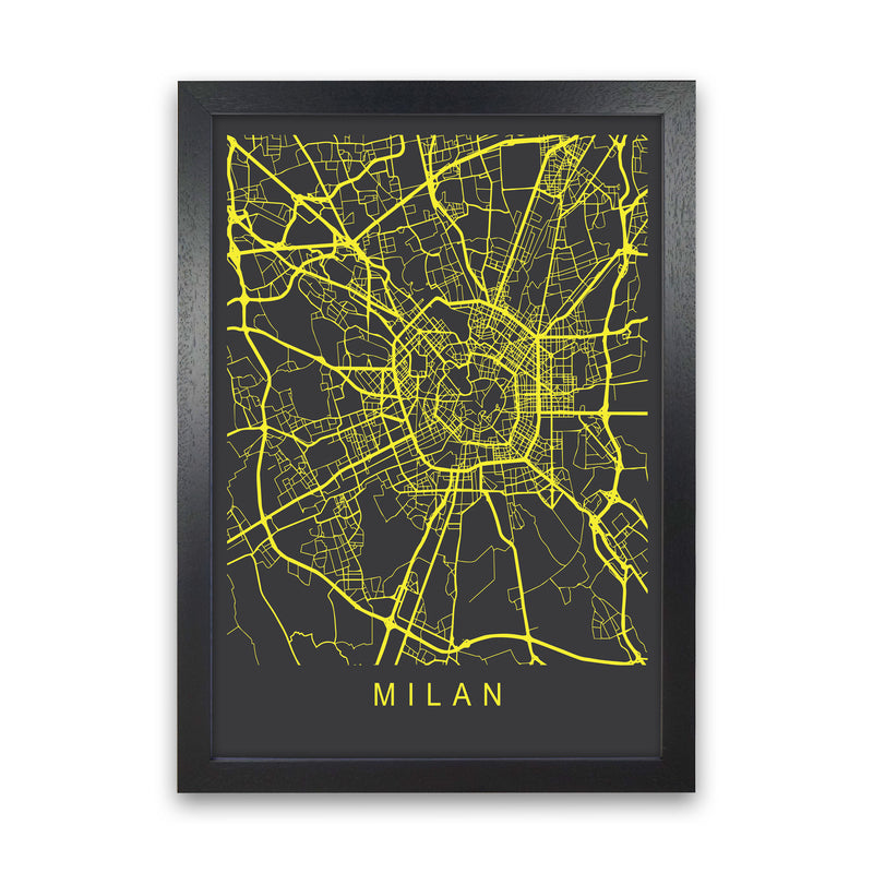 Milan Map Neon Art Print by Pixy Paper Black Grain