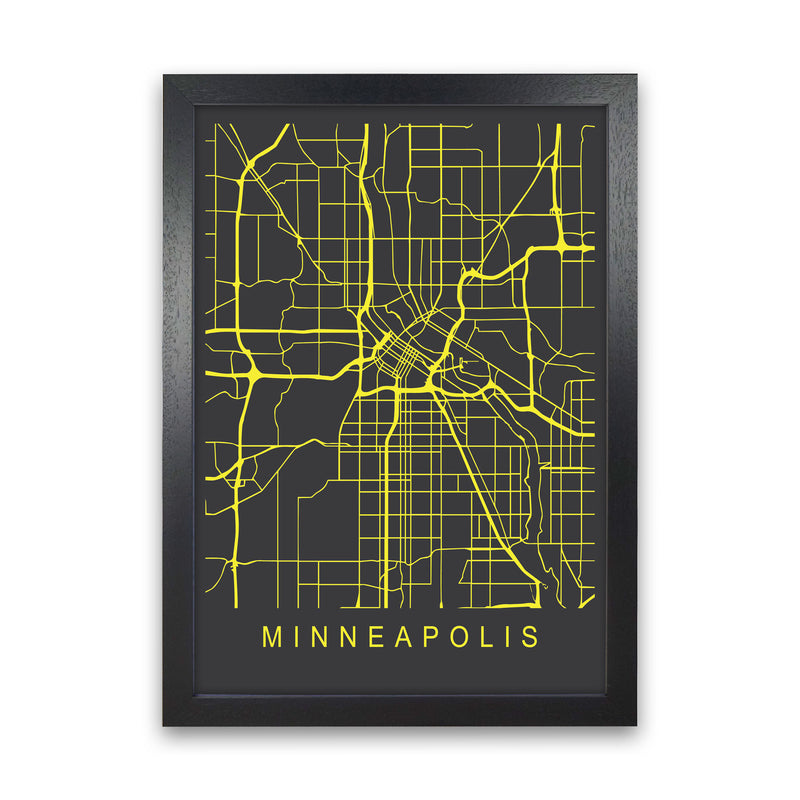 Minneapolis Map Neon Art Print by Pixy Paper Black Grain