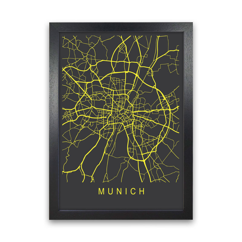 Munich Map Neon Art Print by Pixy Paper Black Grain