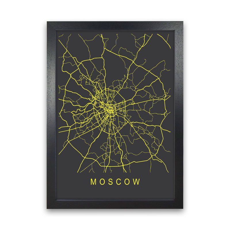 Moscow Map Neon Art Print by Pixy Paper Black Grain