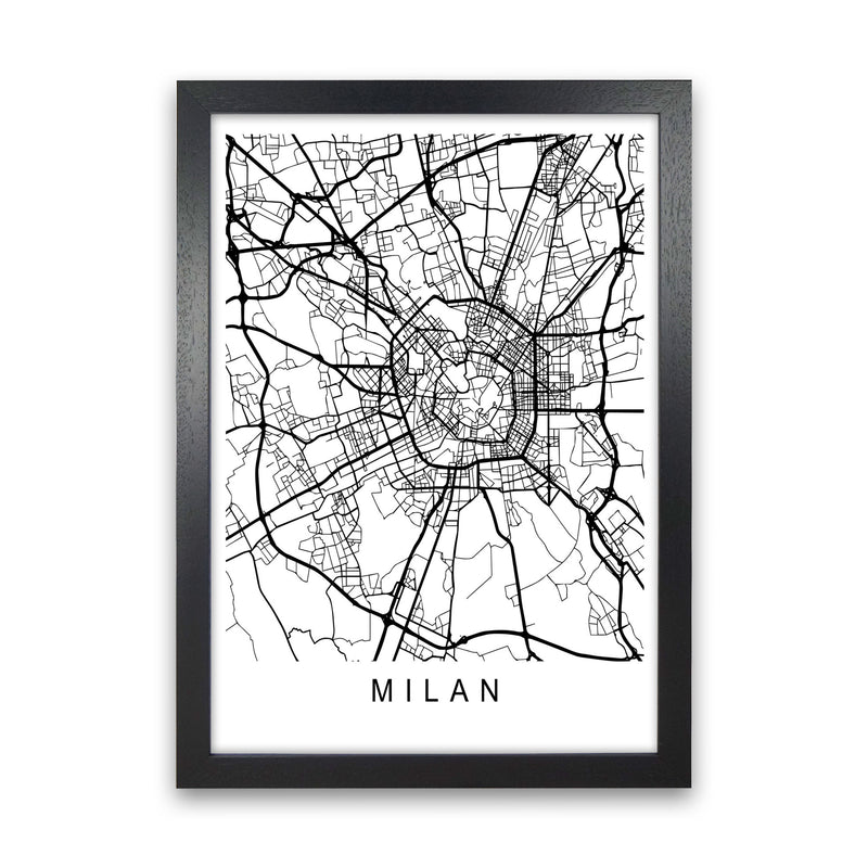 Milan Map Art Print by Pixy Paper Black Grain
