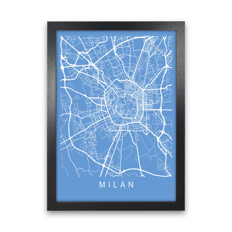 Milan Map Blueprint Art Print by Pixy Paper Black Grain