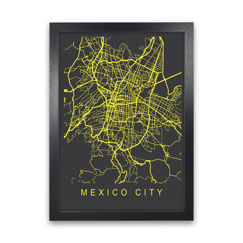 Mexico City Map Neon Art Print by Pixy Paper Black Grain