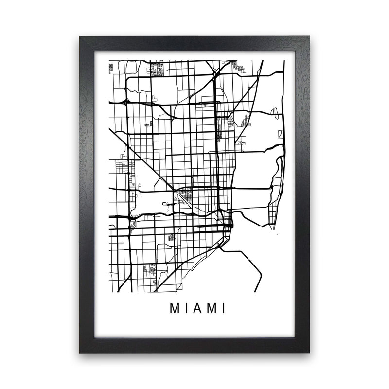 Miami Map Art Print by Pixy Paper Black Grain