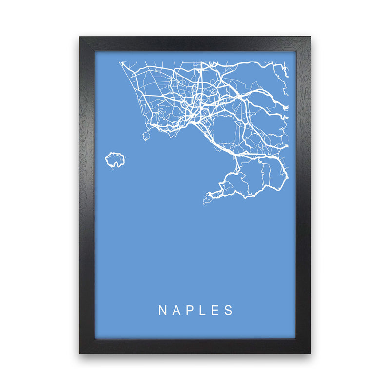 Naples Map Blueprint Art Print by Pixy Paper Black Grain
