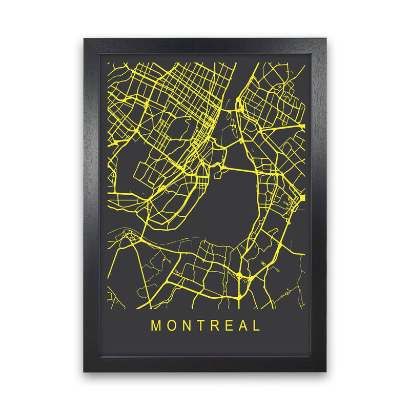 Montreal Map Neon Art Print by Pixy Paper Black Grain