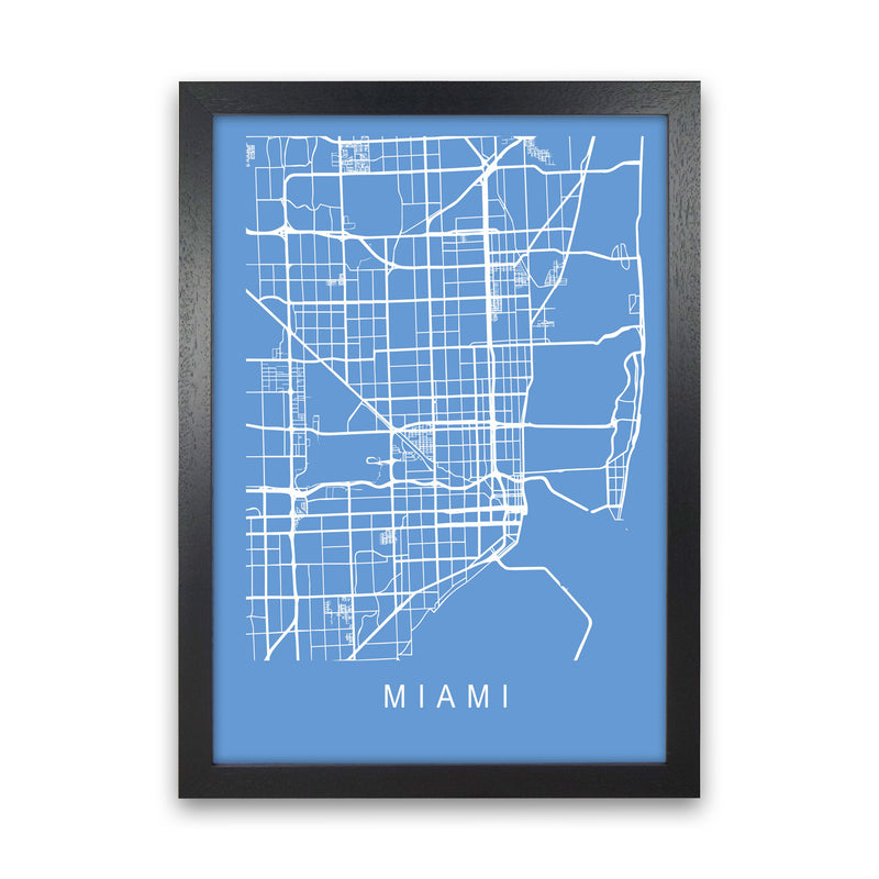 Miami Map Blueprint Art Print by Pixy Paper Black Grain