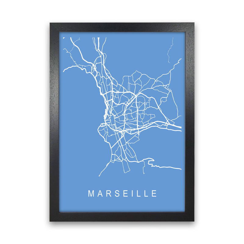 Marseille Map Blueprint Art Print by Pixy Paper Black Grain