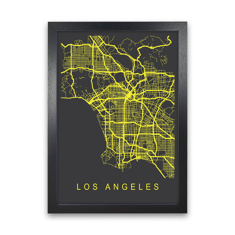 Los Angeles Map Neon Art Print by Pixy Paper Black Grain