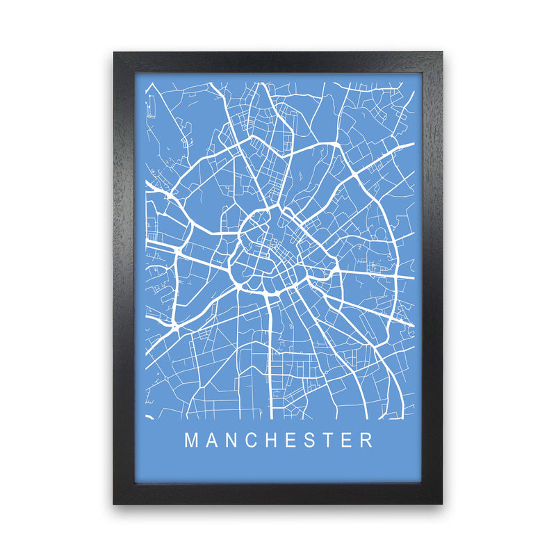 Manchester Map Blueprint Art Print by Pixy Paper Black Grain