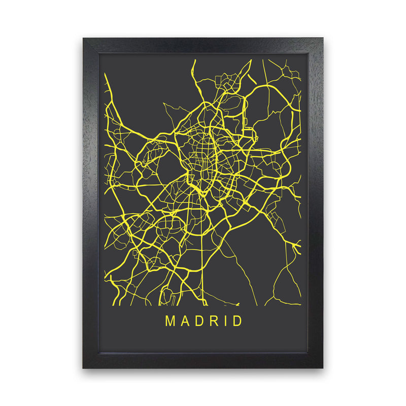 Madrid Map Neon Art Print by Pixy Paper Black Grain