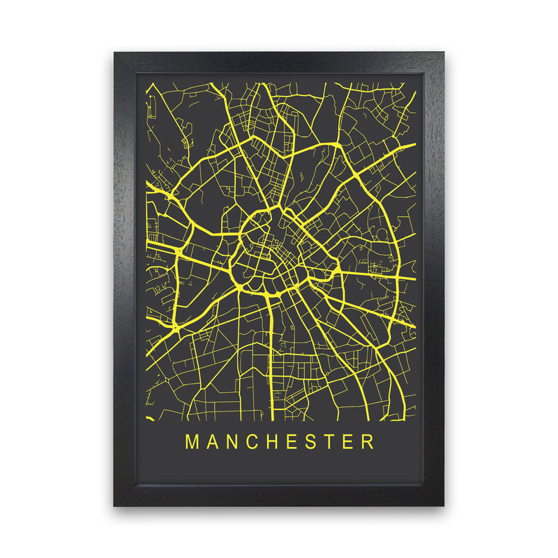 Manchester Map Neon Art Print by Pixy Paper Black Grain