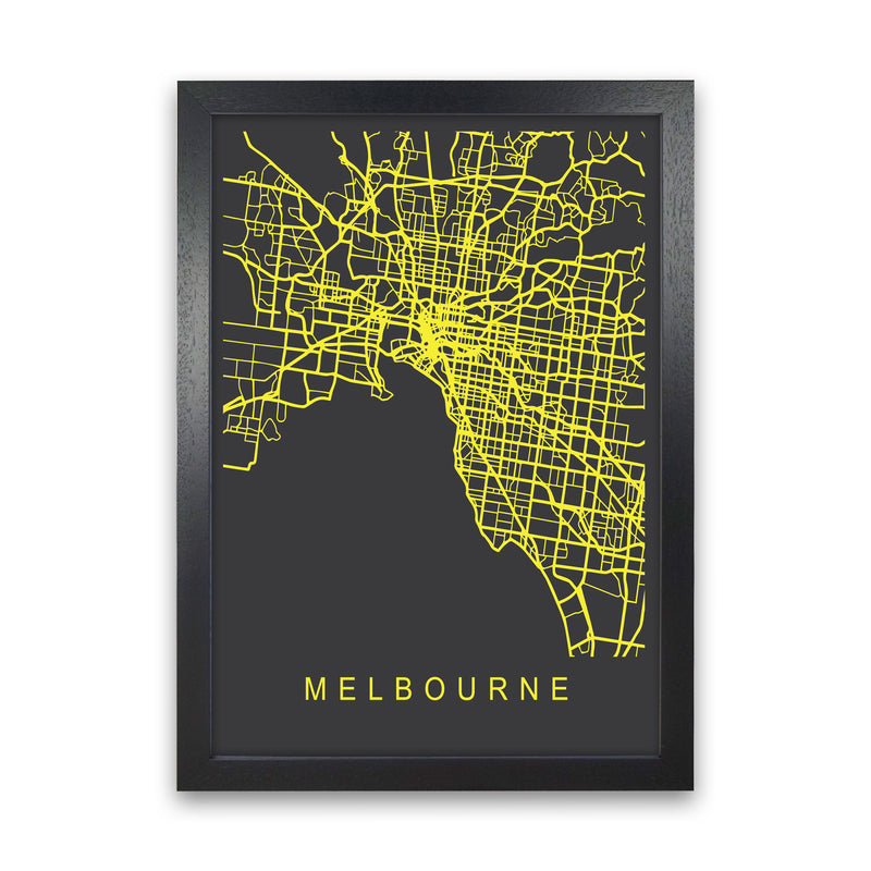Melbourne Map Neon Art Print by Pixy Paper Black Grain