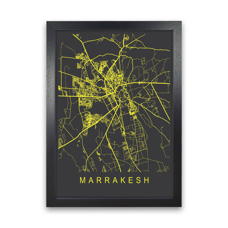 Marrakesh Map Neon Art Print by Pixy Paper Black Grain