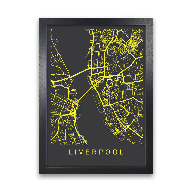 Liverpool Map Neon Art Print by Pixy Paper Black Grain