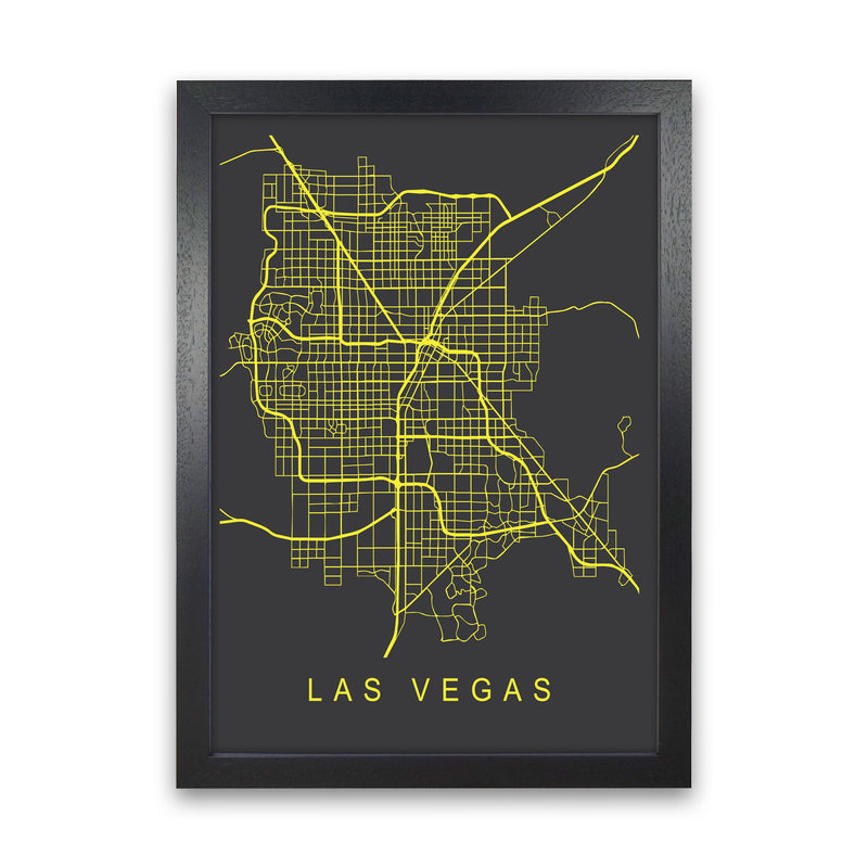 Las Vegas Map Neon Art Print by Pixy Paper Black Grain