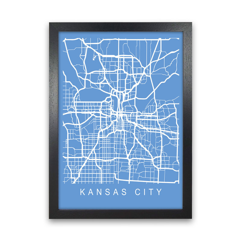 Kansas Map Blueprint Art Print by Pixy Paper Black Grain