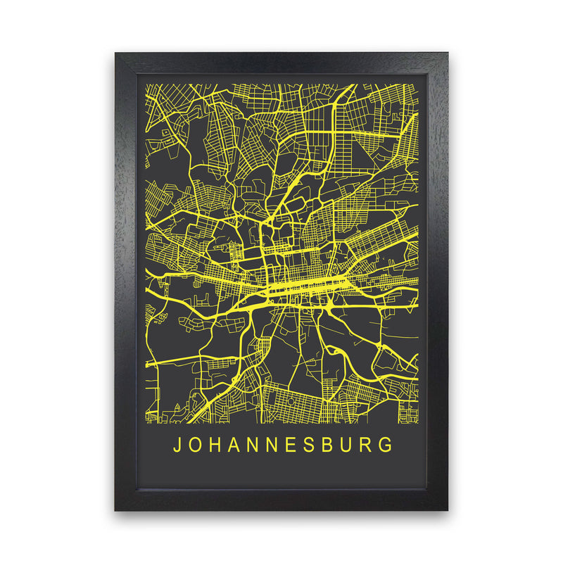 Johannesburg Map Neon Art Print by Pixy Paper Black Grain