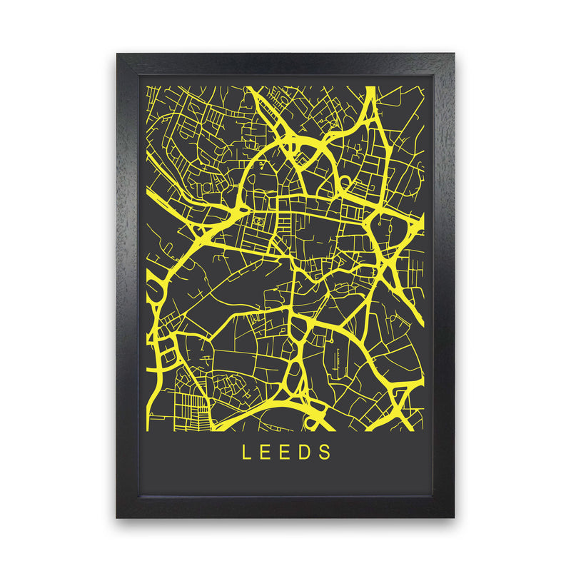 Leeds Map Neon Art Print by Pixy Paper Black Grain