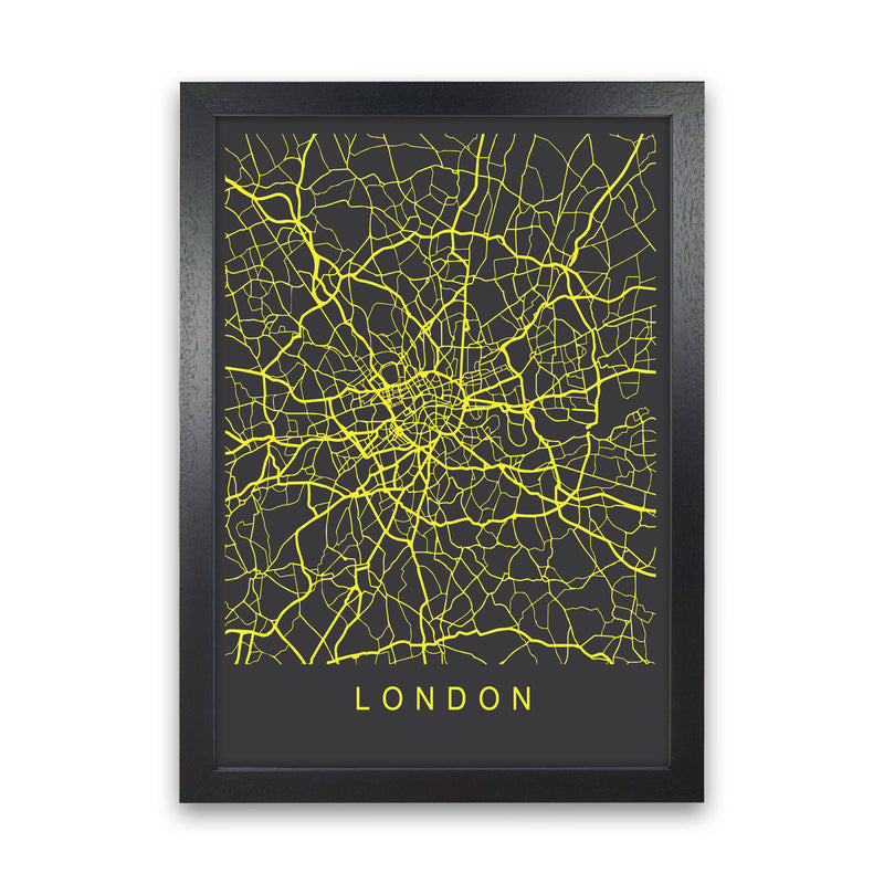 London Map Neon Art Print by Pixy Paper Black Grain