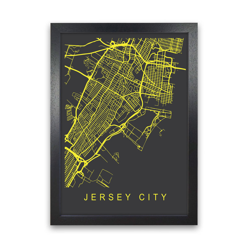 Jersey Map Neon Art Print by Pixy Paper Black Grain