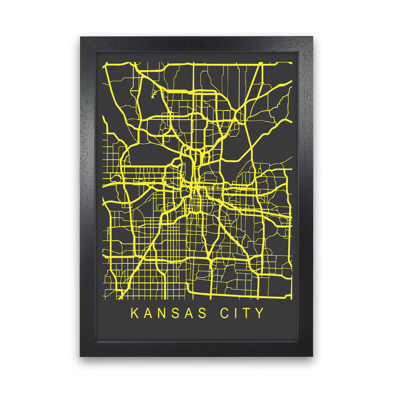 Kansas City Map Neon Art Print by Pixy Paper Black Grain