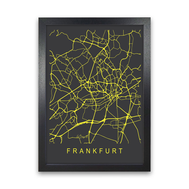 Frankfurt Map Neon Art Print by Pixy Paper Black Grain