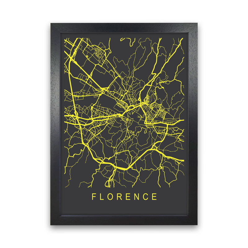 Florence Map Neon Art Print by Pixy Paper Black Grain