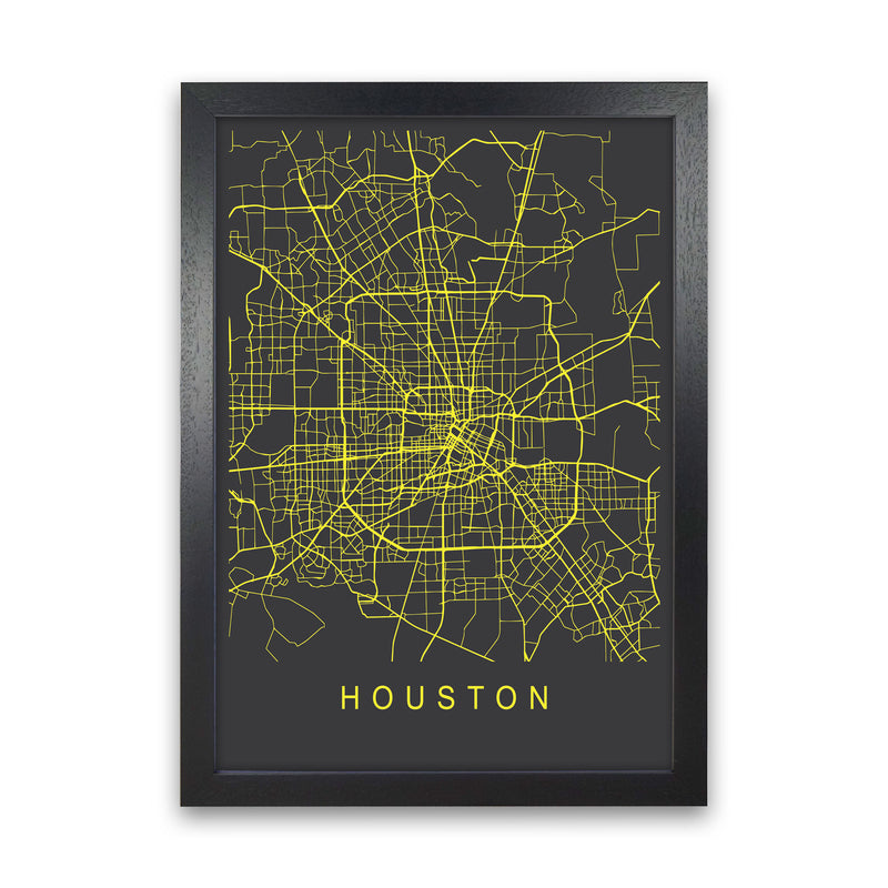 Houston Map Neon Art Print by Pixy Paper Black Grain