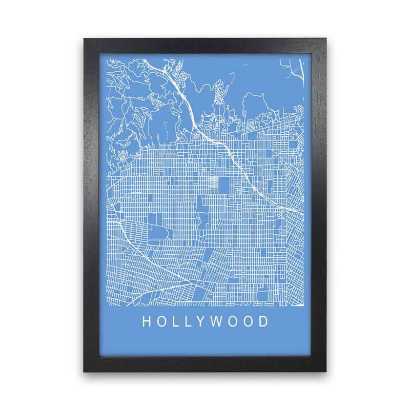 Hollywood Map Blueprint Art Print by Pixy Paper Black Grain