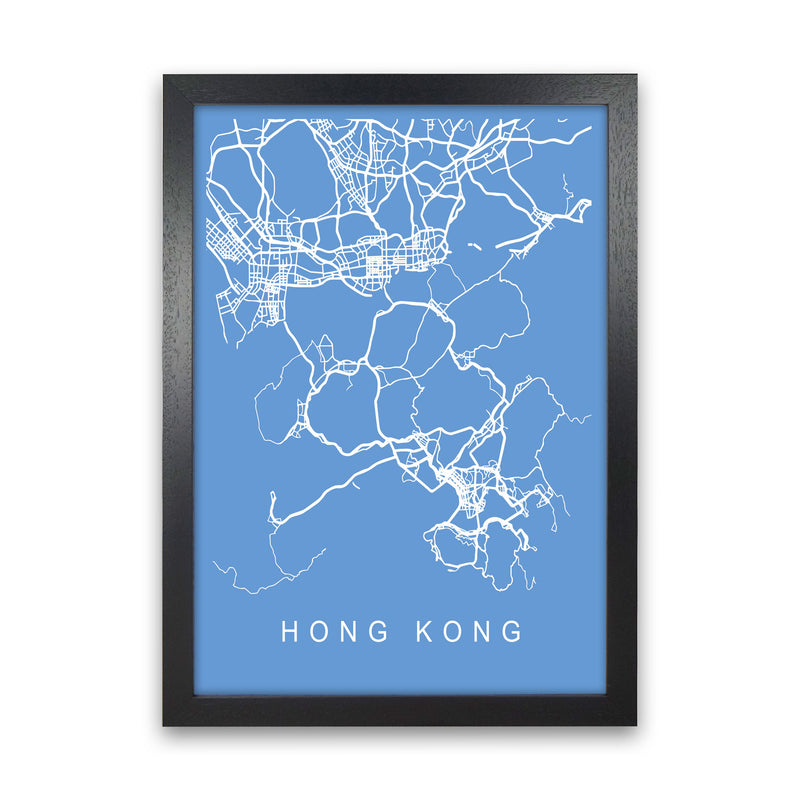 Hong Kong Map Blueprint Art Print by Pixy Paper Black Grain