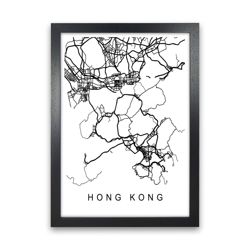 Hong Kong Map Art Print by Pixy Paper Black Grain
