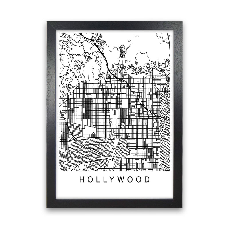 Hollywood Map Art Print by Pixy Paper Black Grain