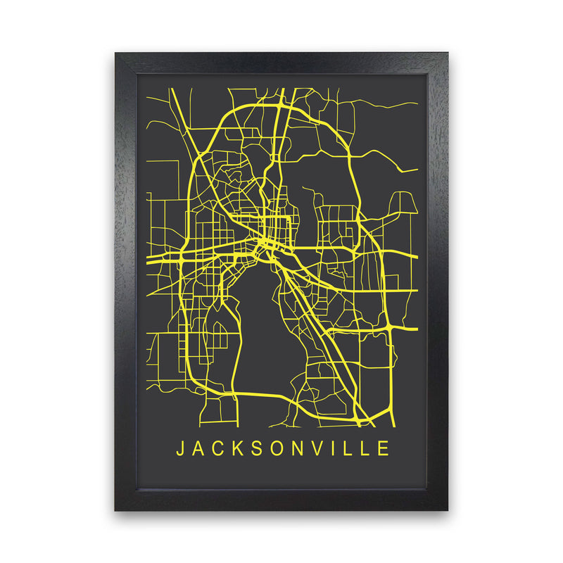 Jacksonville Map Neon Art Print by Pixy Paper Black Grain