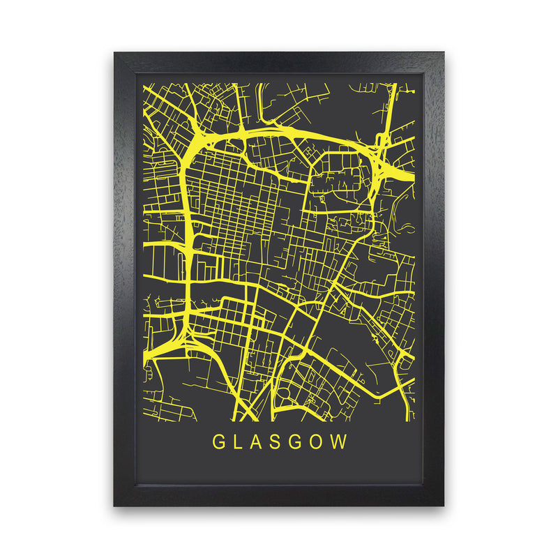 Glasgow Map Neon Art Print by Pixy Paper Black Grain