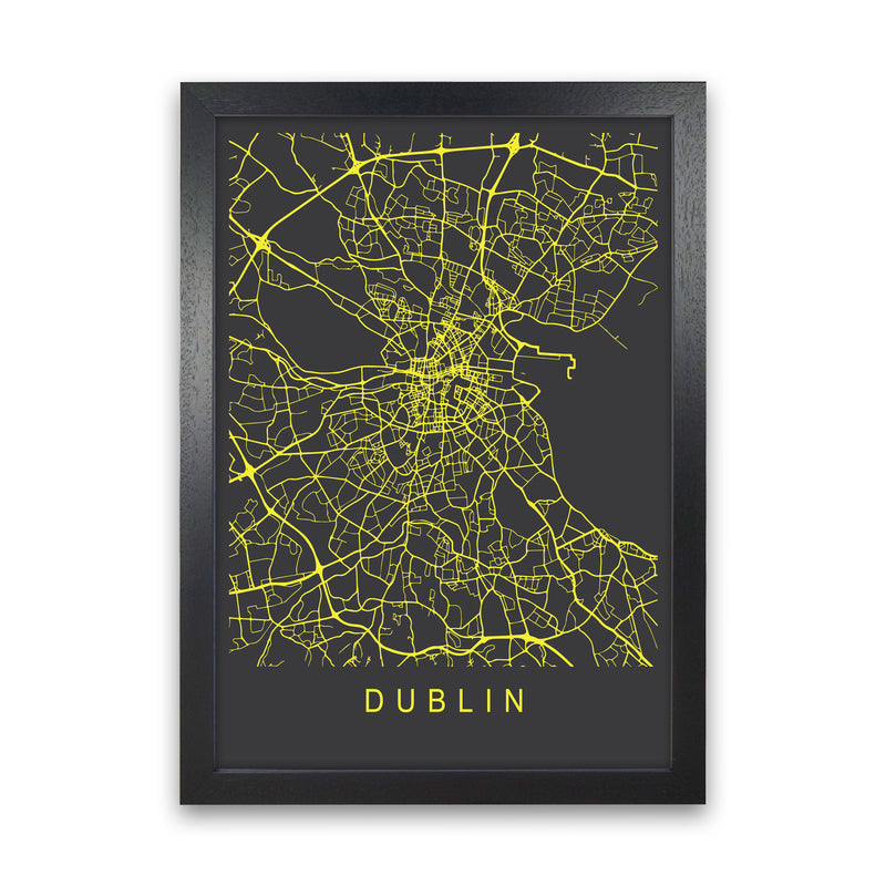 Dublin Map Neon Art Print by Pixy Paper Black Grain