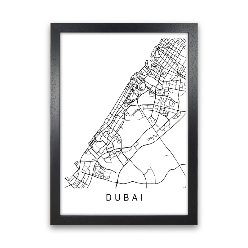 Dubai Map Art Print by Pixy Paper Black Grain
