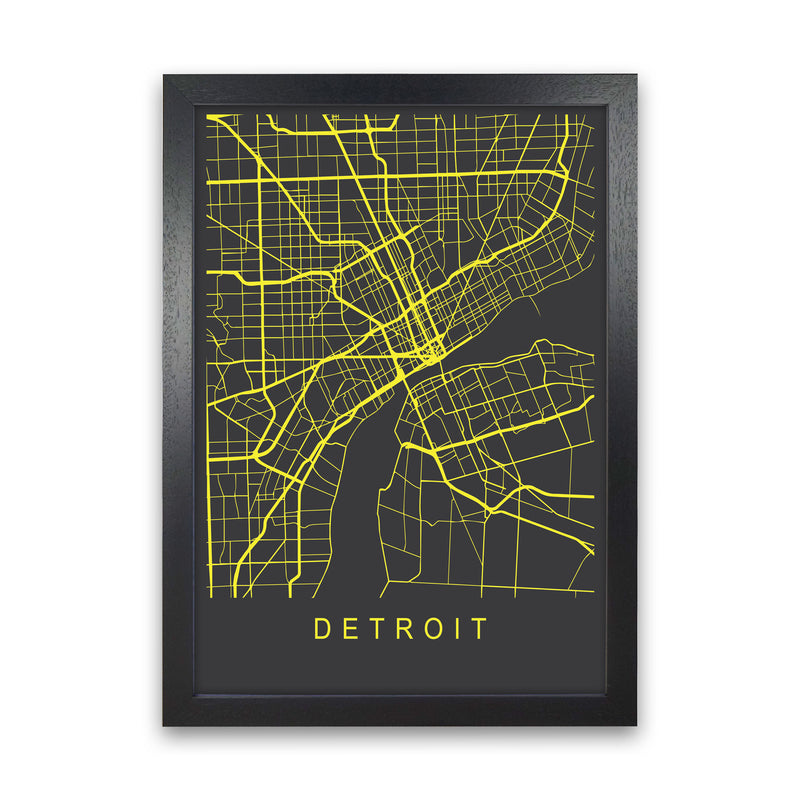 Detroit Map Neon Art Print by Pixy Paper Black Grain