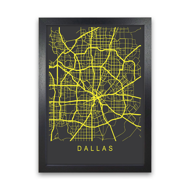 Dallas Map Neon Art Print by Pixy Paper Black Grain
