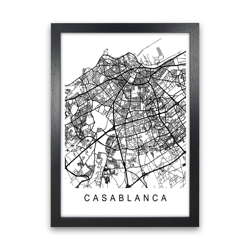 Casablanca Map Art Print by Pixy Paper Black Grain