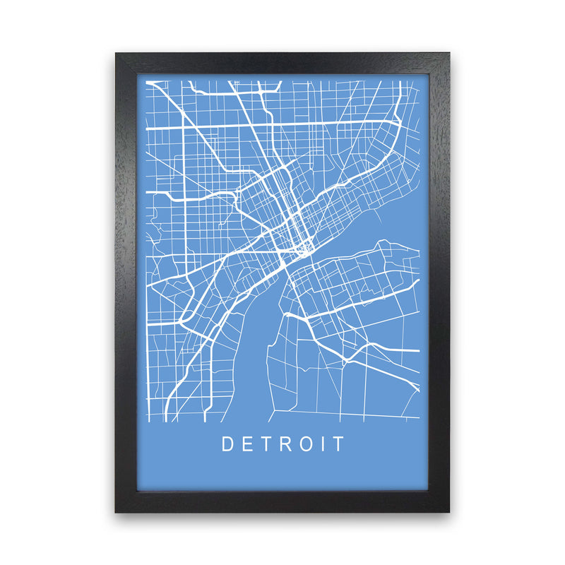 Detroit Map Blueprint Art Print by Pixy Paper Black Grain