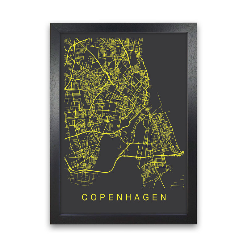 Copenhagen Map Neon Art Print by Pixy Paper Black Grain