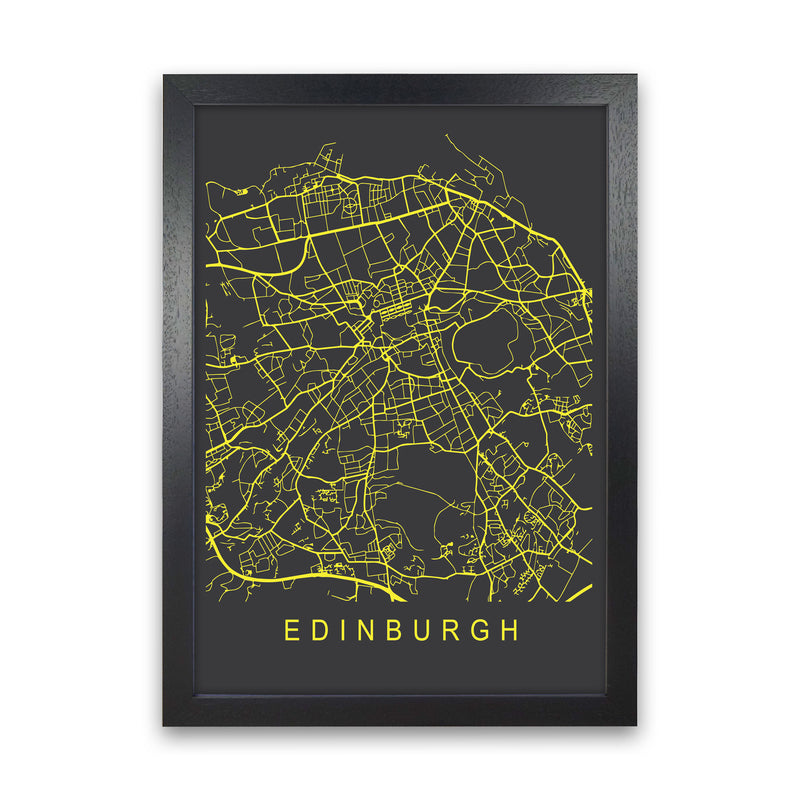 Edinburgh Map Neon Art Print by Pixy Paper Black Grain