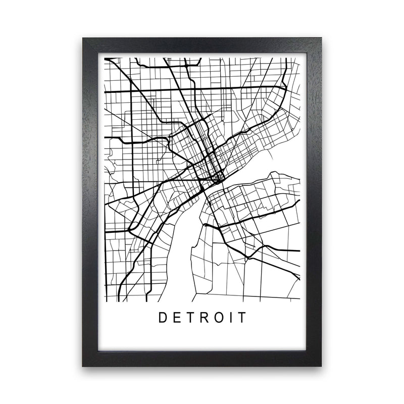 Detroit Map Art Print by Pixy Paper Black Grain