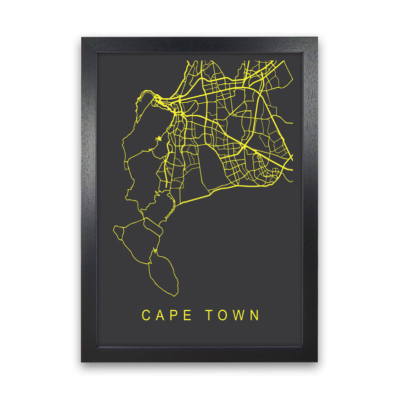 Cape Town Map Neon Art Print by Pixy Paper Black Grain