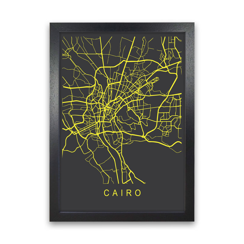 Cairo Map Neon Art Print by Pixy Paper Black Grain