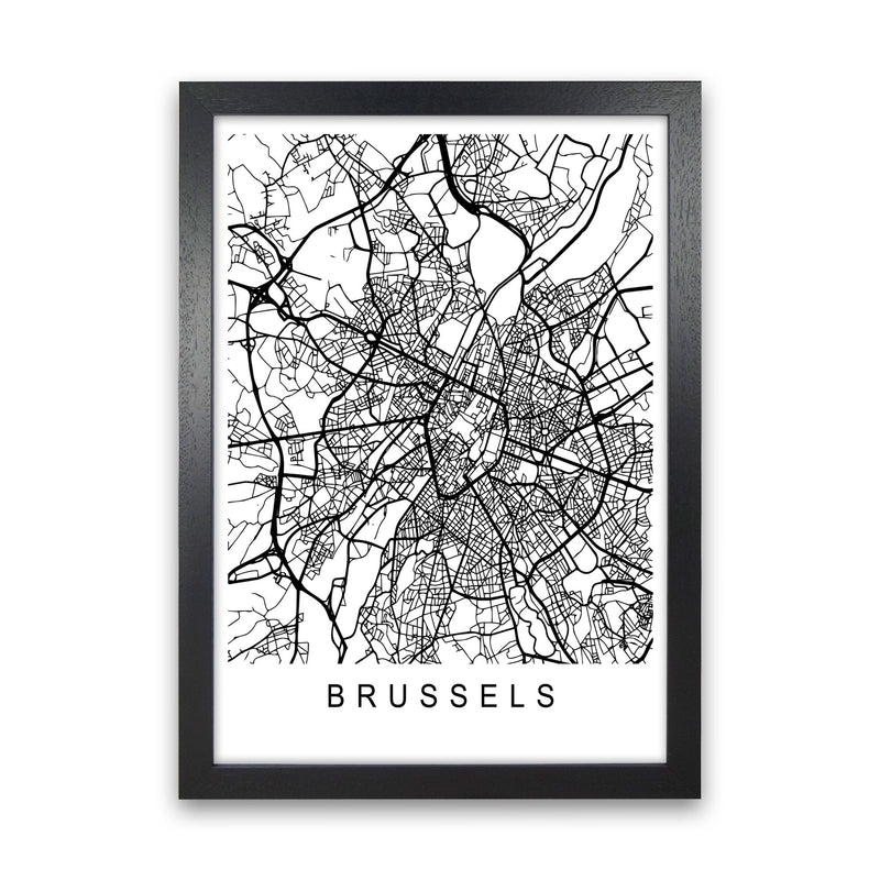 Brussels Map Art Print by Pixy Paper Black Grain